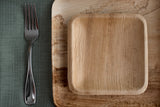 Square palm leaf plates with fork