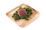 9 inch square palm leaf plate with salad