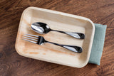 9 inch rectangle palm leaf tray with utensils